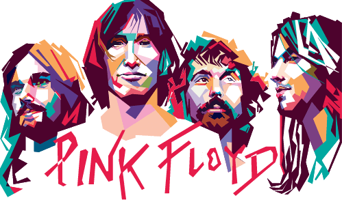 Pink Floyd group four members in the colorful theme illustration